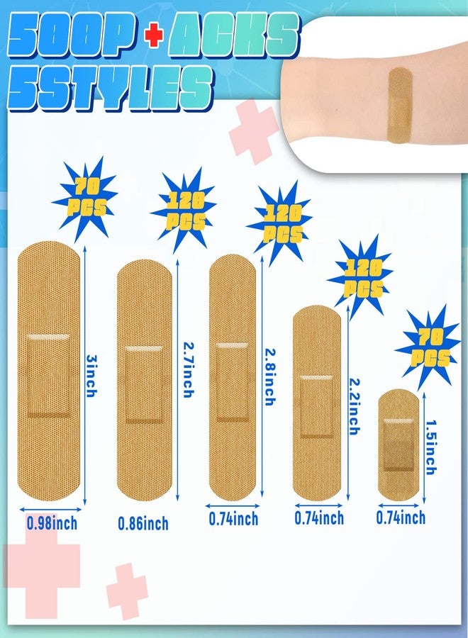 Supervitae 500 Pcs Adhesive Bandages Bulk Assorted Sizes Flexible Breathable Bandages Patch for Family First Aid Skin Wrap Finger Wound(Fabric,Natural) - Image 3